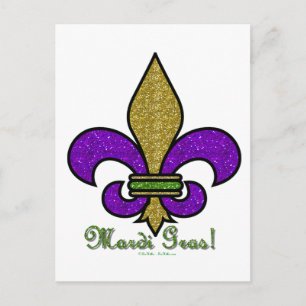 Postal Colorido Mardi Gras Fleur De Lis