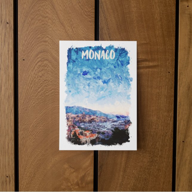 Postal Colorido Mónaco Pintura de la Riviera Francesa (monaco blue sky postcard)