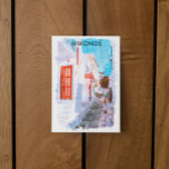 Postal Colorido Mykonos Grecia color de agua para viajes<br><div class="desc">Postal de WAtercolor Mykonos Grecia que muestra la arquitectura única de la isla griega en el mar mediterráneo. Un gran recuerdo y un regalo para todos los turistas.</div>