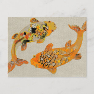 Postal Colorido Ornamental Koi Pescado Natación