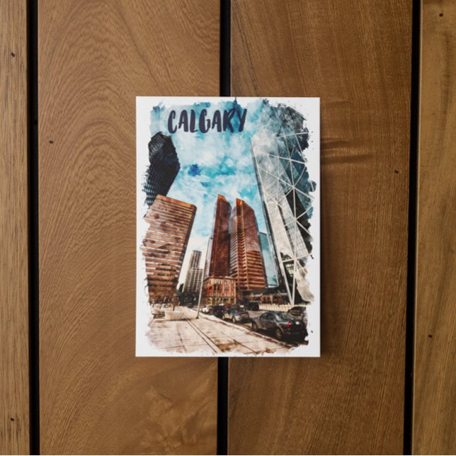 Postal Colorido paisaje de Calgary Alberta (calgary canada watercolor view postcard)