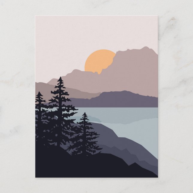 Postal Colorido paisaje montañoso del amanecer (Anverso)