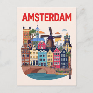 Postal Colorido paisaje urbano de Ámsterdam