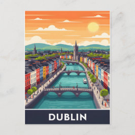 Postal Colorido paisaje urbano de Dublín – Río Liffey y p