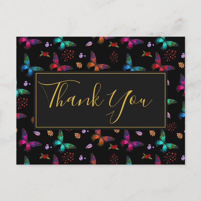 Postal Colorido patrón de mariposas en Fiesta negro graci (Anverso)