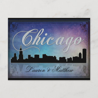 Postal Colorido perfil de Chicago Illinois