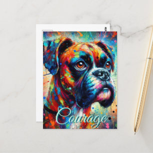 Postal Colorido Pop Art Boxer Perro Perros Azules Verde a