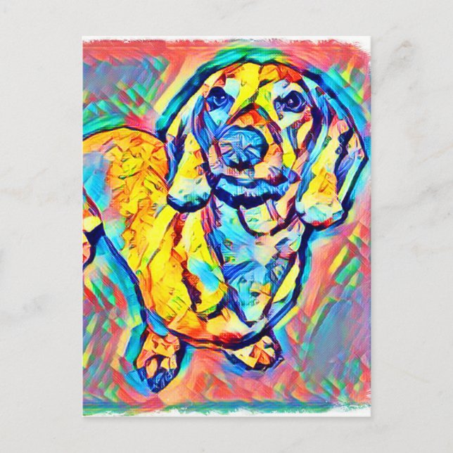 Postal Colorido Pop Art Dachshund (Anverso)