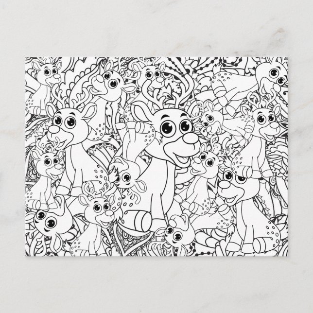 Postal Colorido Reno de Navidad Mandala Abstracto (Anverso)