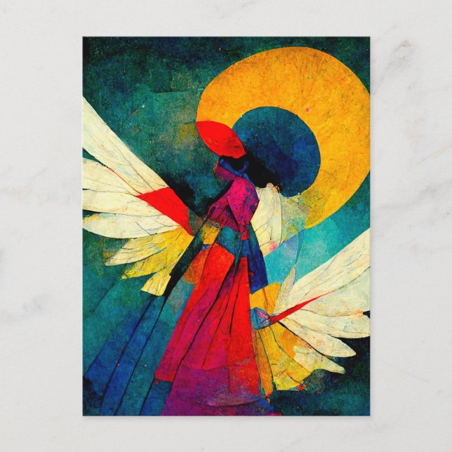 Postal Colorido Resumen Angel Wood Wall Art (Anverso)