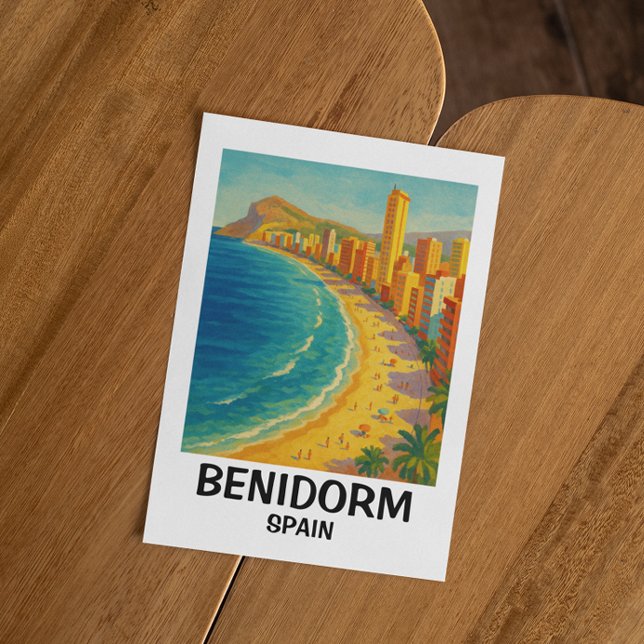 Postal Colorido Retro Benidorm España Costa Blanca Viaje (benidorm spain costa blanca postcard)