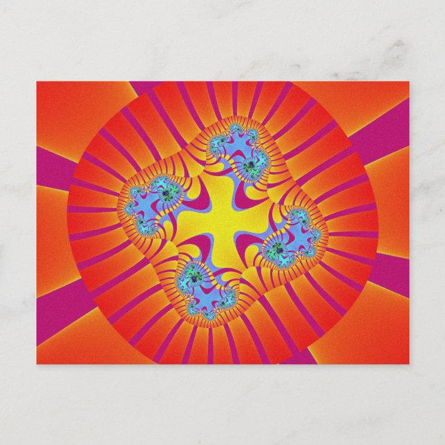Postal Colorido rojo, Naranja y violeta fractal (Anverso)