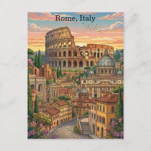 Postal Colorido Roma Italia Coliseo Arte de Viaje Vintage