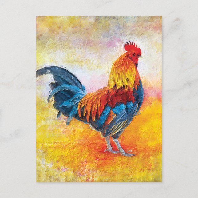 Postal Colorido Rooster Digital Art Painting (Anverso)