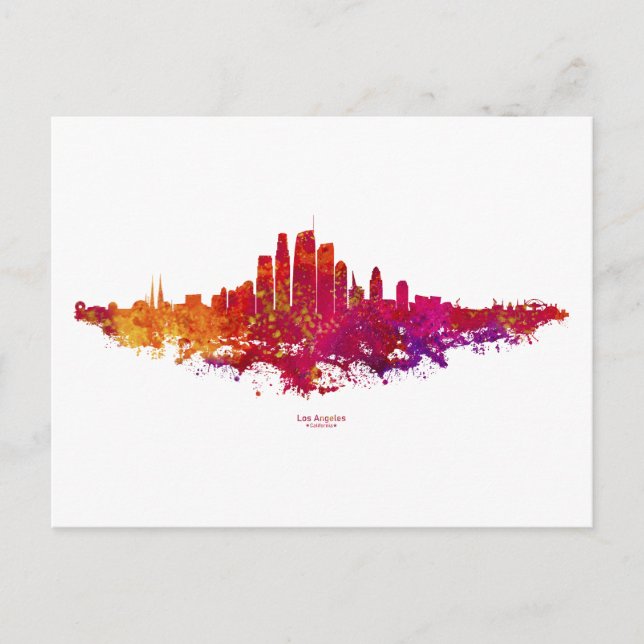 Postal Colorido Skyline de La ciudad de Los Ángeles (Anverso)