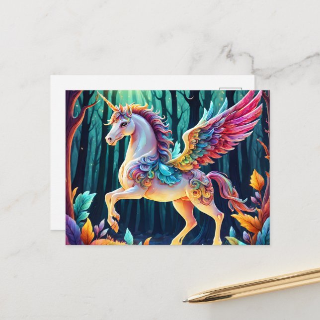 Postal Colorido Unicornio Pegasus (Anverso/Reverso In Situ)