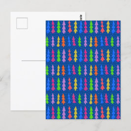 Postal Coloridos árboles de Navidad en azul