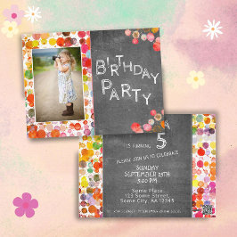 Postal Coloridos Blots Chalkboard Niños Foto Cumpleaños