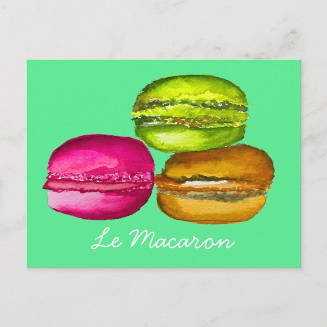 Postal Coloridos Macarons acuarela arte funky (Anverso)