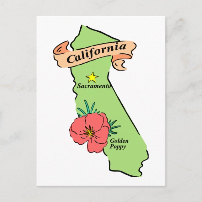 Postal Coloridos mapas de California regalos y tees (Anverso)