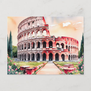 Postal Colosseo de Roma acuarela