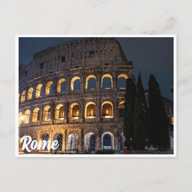 Postal Colosseo majestuoso por la noche en Roma, Italia (Anverso)