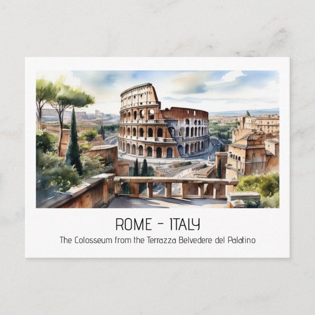 Postal Colosseum acuarela Roma atracción turística (Anverso)