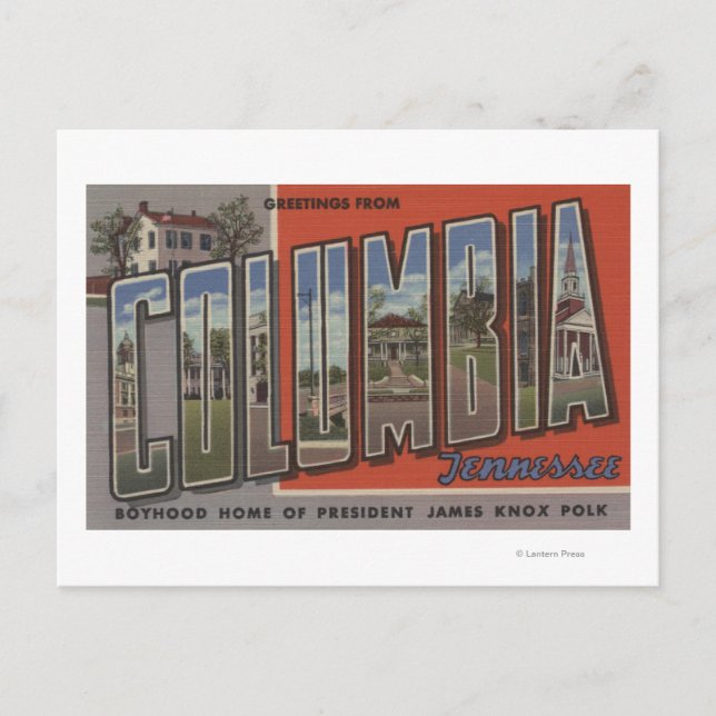 Postal Columbia, Tennessee - Escenas de letras grandes (Anverso)