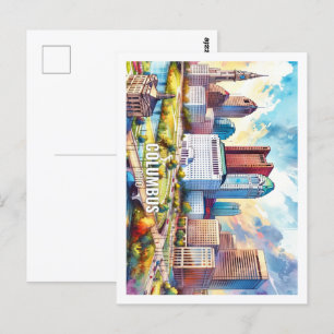 Postal Columbus Ohio EE.UU. Famoso lugar acuarela