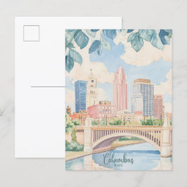 Postal Columbus Ohio Gouache Paint Ilustracion Travel