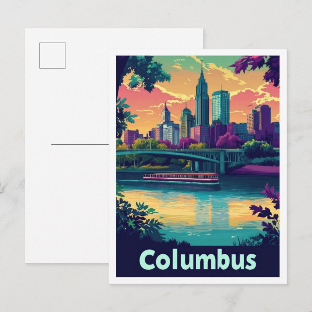 Postal Columbus Ohio Vintage Travel Ilustracion (Anverso / Reverso)