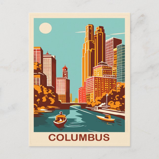 Postal Columbus, río Scioto, Ohio, Viaje (Anverso)