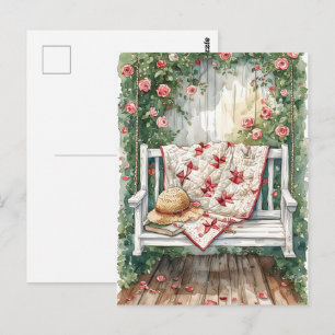 Postal Columpio de Rosa Vintage con Encanto de Colcha