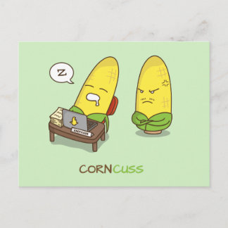 Postal Coma divertida de comida con humor de maíz Pun