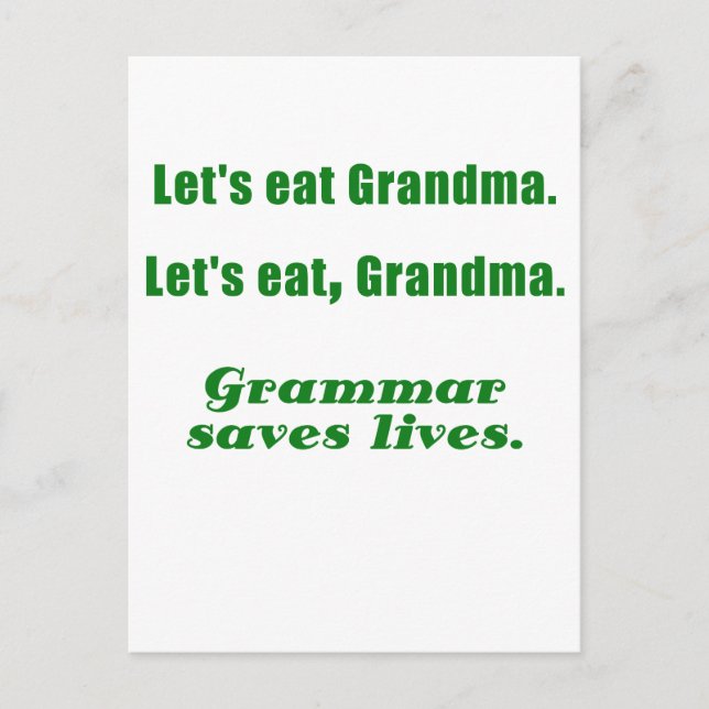 Postal Comamos la abuela y la gramática salvamos vidas (Anverso)