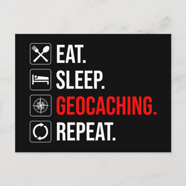 Postal Come. Duerme. Geocaching. Repite (Anverso)