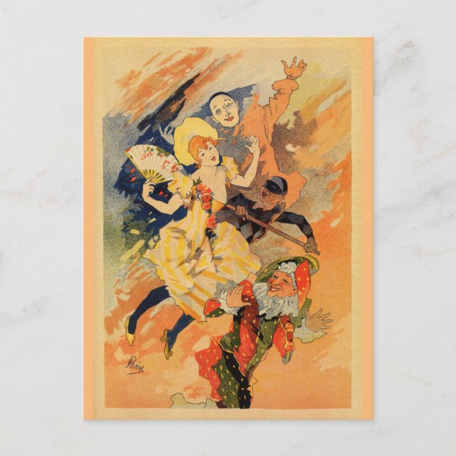Postal Comedia Pantomime 1891 de Jules Chéret (Anverso)