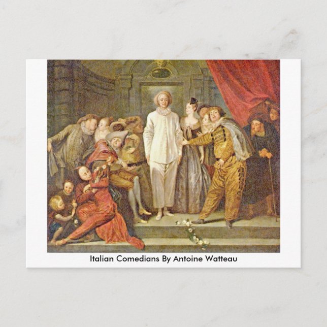 Postal Comediantes Italianos De Antoine Watteau (Anverso)