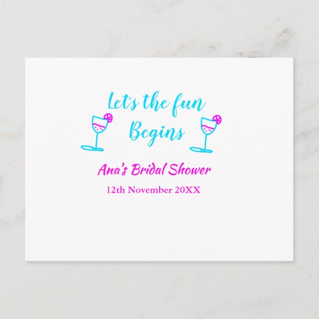 Postal Comencemos divertido ducha de novia vidrio vid de  (Anverso)