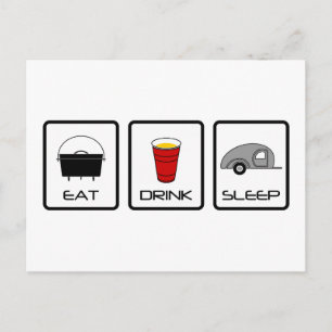 Postal "Comer, beber, dormir" Teardrop Camping