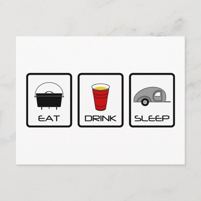 Postal "Comer, beber, dormir" Teardrop Camping (Anverso)
