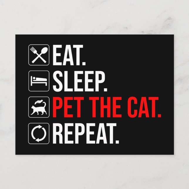 Postal Comer. Dormir. Acariciar al gato. Repetir (Anverso)