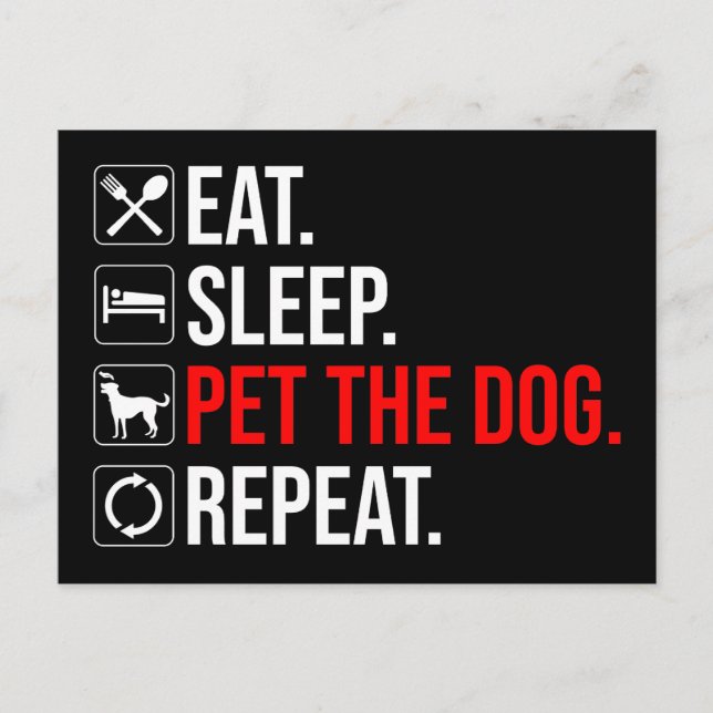 Postal Comer. Dormir. Acariciar al perro. Repetir (Anverso)