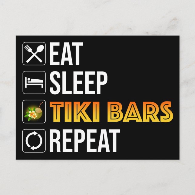 Postal Comer. Dormir. Bares Tiki. Repetir (Anverso)