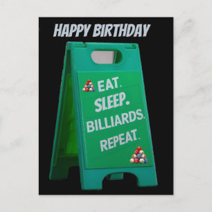 Postal Comer dormir billar repetir señal de plástico verd