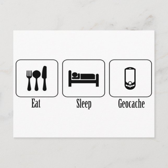 Postal Comer, dormir, geocache (Anverso)