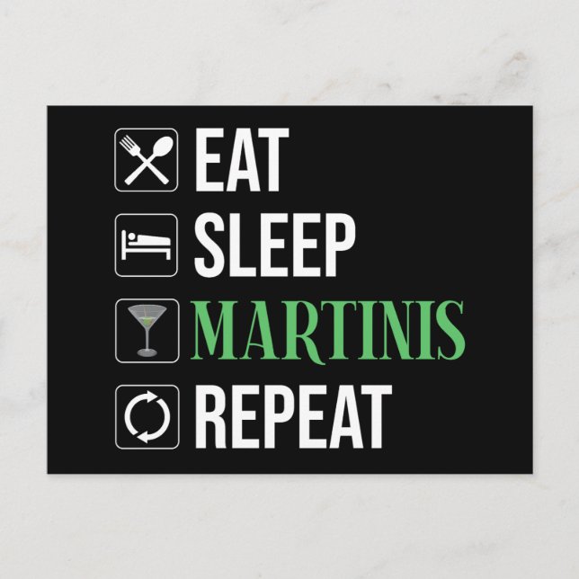Postal Comer. Dormir. Martinis. Repetir. (Anverso)