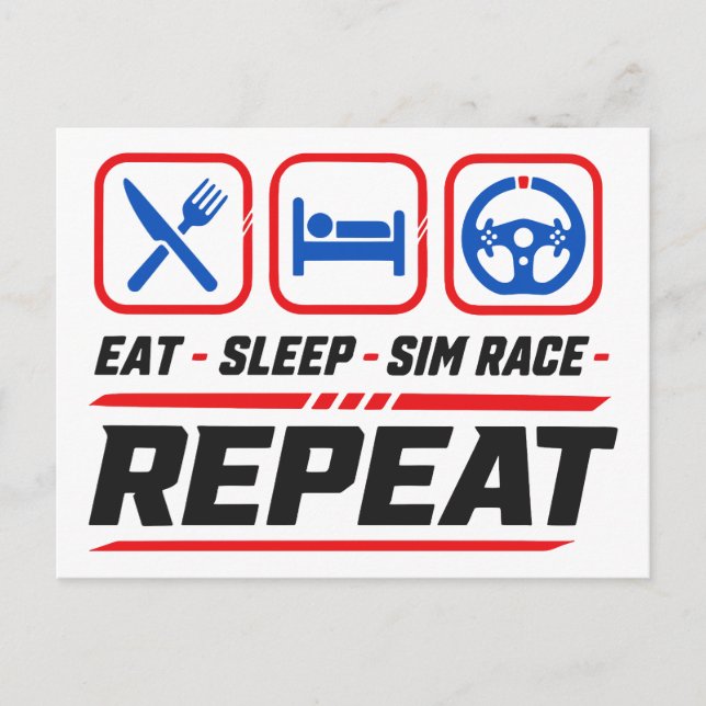 Postal Comer dormir sim carrera repetir para fans de sim  (Anverso)