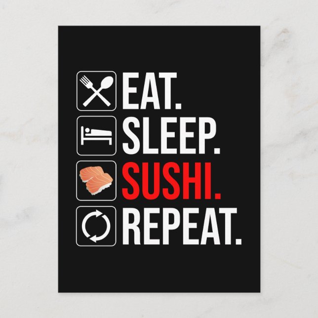 Postal Comer. Dormir. Sushi. Repetir (Anverso)