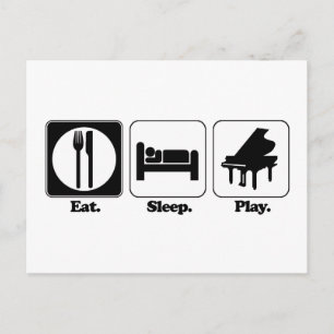 Postal comer dormir tocar piano